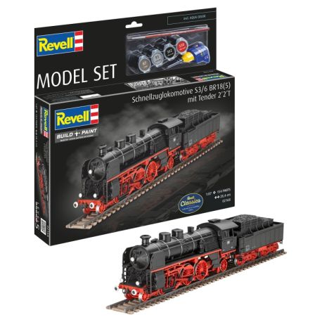 Model Set Schnellzuglokomotive S3/6 BR18 mit Tender, Revell Modellbausatz mit Basiszubehör