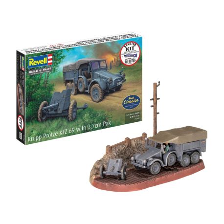 Starter Kit Krupp Protze KFZ 69 with 3,7cm Pak, Revell Modellbausatz mit Basiszubehör