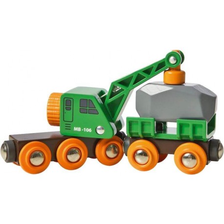BRIO 63369800 Grüner Kranwagen+Anhänger+Fracht