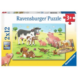 Ravensburger Puzzle - Glückliche Tierfamilien, 2 x 12 Teile