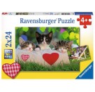 Ravensburger Puzzle - Verschlafene Kätzchen, 2x24 Teile