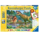 Ravensburger Puzzle - Welt der Dinosaurier XXL plus Coloring Booklet, 100 Teile