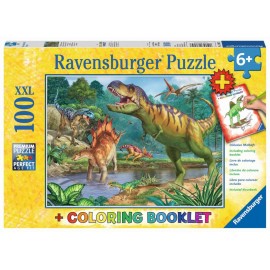 Ravensburger Puzzle - Welt der Dinosaurier XXL plus Coloring Booklet, 100 Teile