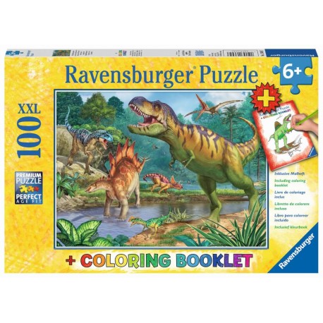 Ravensburger Puzzle - Welt der Dinosaurier XXL plus Coloring Booklet, 100 Teile