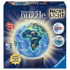 Ravensburger Puzzle - 3D Puzzles - Erde im Nachtdesign, Nachtlicht, 72 Teile