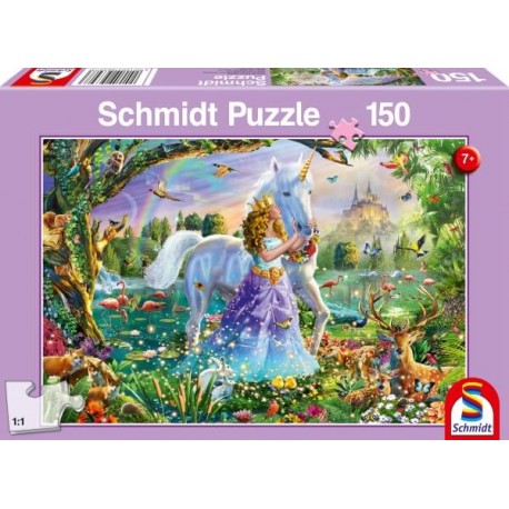 Schmidt Spiele Puzzle Prinzessin mit Einhorn und Schloss, 150 Teile