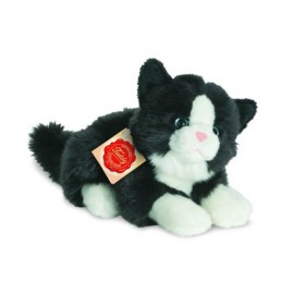 Teddy-Hermann - Katze liegend schwarz/weiß, 20 cm