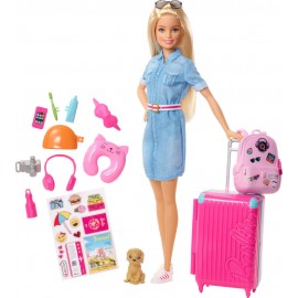 Mattel FWV25 Barbie® Travel Puppe (blond) und Zubehör