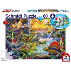 Schmidt Spiele Puzzle Dinosaurier, mit Add-on (Dinosaurier-Figuren-Set), 60 Teile