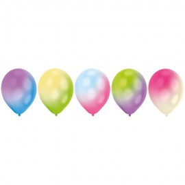 5 Latexballons weiß mit bunten LED-Lichtern 27,5 cm/11''