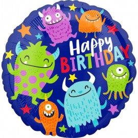 Standard Happy Little Monsters Birthday Folienballon S40 verpackt
