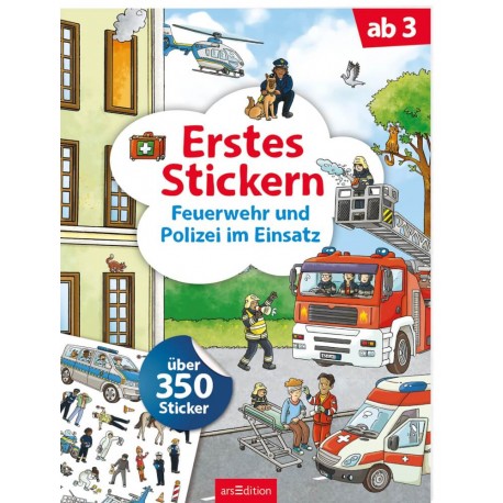 Erstes Stickern Feuerwehr und Polizei im Einsatz