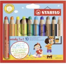 Buntstift, Wasserfarbe & Wachsmalkreide - STABILO woody 3 in 1 - 10er Pack - mit 10 verschiedenen Fa