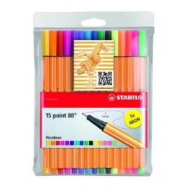 Fineliner - STABILO point 88 - 15er Pack - mit 15 verschiedenen Farben inklusive 5 Neonfarben