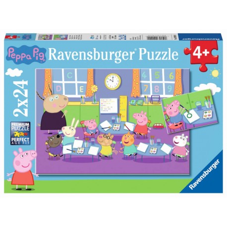 Ravensburger 09099 Puzzle: Peppa in der Schule, 2x24 Teile