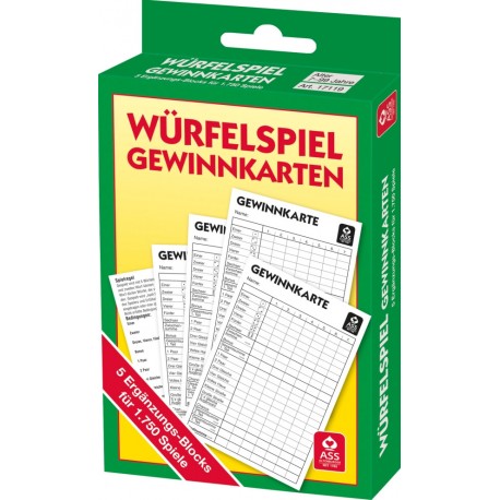 ASS Würfelspiel Gewinnkarten - Blöcke. Spielezubehör