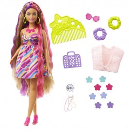 Mattel HCM89 Barbie Totally Hair Puppe im Blumenlook, 21,6 cm langes Fantasiehaar, 15 Zubehörteile,