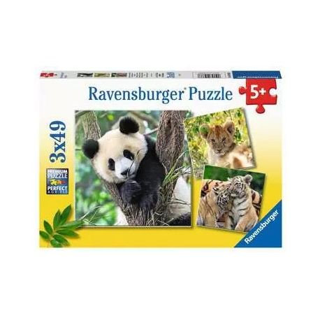 Ravensburger Kinderpuzzle - 05666 Panda, Tiger und Löwe - 3x49 Teile Puzzle für Kinder ab 5 Jahren