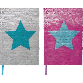 Notizbuch mit glitzernden Wendepailletten