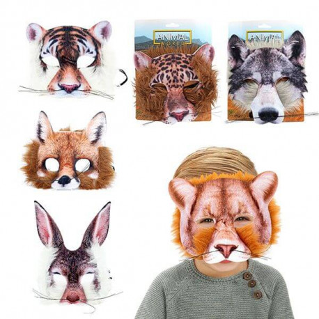 TOITOYS ANIMAL WORLD Maske mit Kunstpelz -Tier, 6-fach sortiert