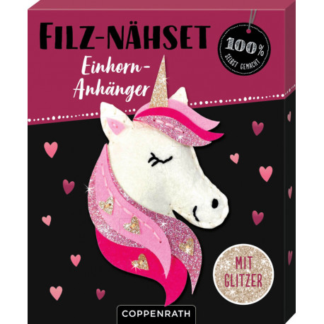 Filz-Nähset Einhorn-Anhänger (Herzen) - 100% s.g.