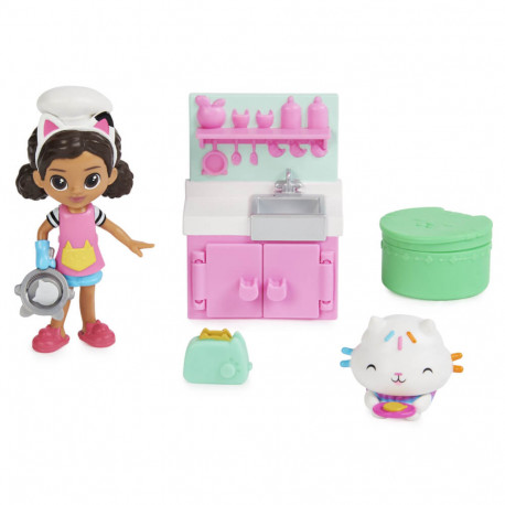 Gabby’s Dollhouse, Lunch and Munch Kitchen Set mit 2 Spielzeugfiguren, Zubehörteilen und Möbelstück, Kinderspielzeug