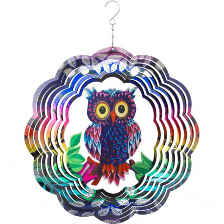 Kinetic Art: Metal Hanging Wind Spinner: 3D Flashy Owl