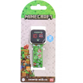 Accutime LED-Kinderuhr Minecraft (grün), Digitaluhr mit LED-Anzeige für Uhrzeit und Datum, Weiches A