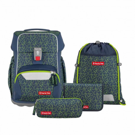 BASIS Schulranzen-Set „Green Geometric, 4-teilig