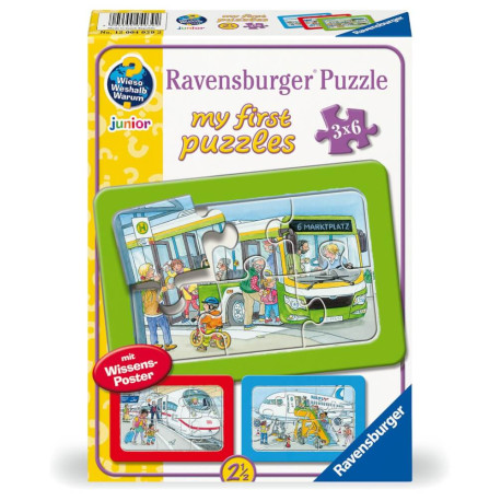 Ravensburger Kinderpuzzle - 12004039 Unterwegs mit Bus, Bahn und Flugzeug - my first puzzle mit 3x6 Teilen und mit Wie