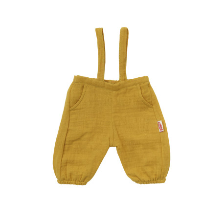 Puppen-Latzhose aus 100 % Bio-Baumwolle, honiggelb, mit weißem T-Shirt, 2-teilig, Gr. 28-35 cm