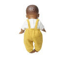 Puppen-Latzhose aus 100 % Bio-Baumwolle, honiggelb, mit weißem T-Shirt, 2-teilig, Gr. 28-35 cm