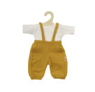 Puppen-Latzhose aus 100 % Bio-Baumwolle, honiggelb, mit weißem T-Shirt, 2-teilig, Gr. 28-35 cm