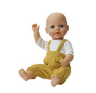 Puppen-Latzhose aus 100 % Bio-Baumwolle, honiggelb, mit weißem T-Shirt, 2-teilig, Gr. 28-35 cm