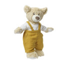 Puppen-Latzhose aus 100 % Bio-Baumwolle, honiggelb, mit weißem T-Shirt, 2-teilig, Gr. 28-35 cm