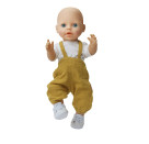 Puppen-Latzhose aus 100 % Bio-Baumwolle, honiggelb, mit weißem T-Shirt, 2-teilig, Gr. 28-35 cm