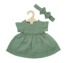 Puppenkleid aus 100 % Bio-Baumwolle mit Rüschen und Haarband, salbeigrün, 2-teilig, Gr. 28-35 cm