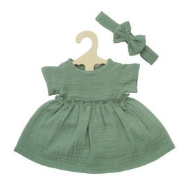Puppenkleid aus 100 % Bio-Baumwolle mit Rüschen und Haarband, salbeigrün, 2-teilig, Gr. 28-35 cm