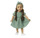 Puppenkleid aus 100 % Bio-Baumwolle mit Rüschen und Haarband, salbeigrün, 2-teilig, Gr. 28-35 cm