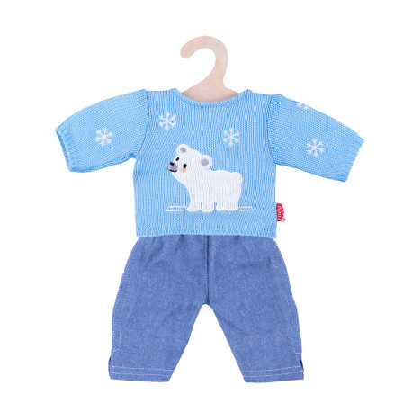 Puppen-Eisbär-Pullover mit Jeans, Gr. 35-45 cm, sortiert