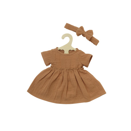 Puppenkleid aus 100 % Bio-Baumwolle mit Rüschen und Haarband, karamell, 2-teilig, Gr. 35-45 cm