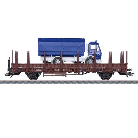 Märklin 45059 - H0 Rungenwagen Kbs mit THW-LKW, DB, Ep.III