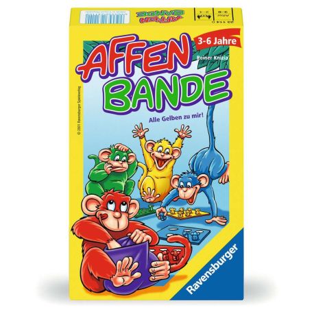 Ravensburger 23114 - Affenbande , Mitbringspiel für 2-4 Spieler, Kinderspiel ab 3-6 Jahren, kompaktes Format, Reisespi