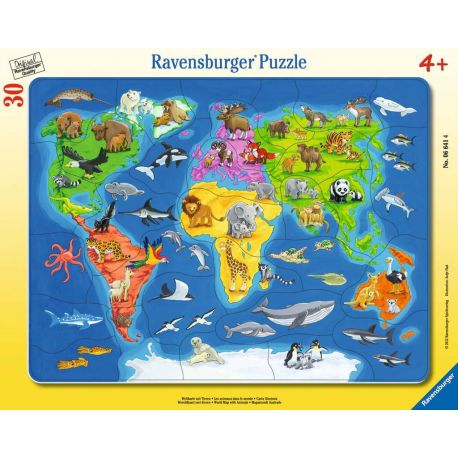 Ravensburger 6641 Puzzle Weltkarte mit Tieren 30-48 Teile