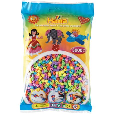 Hama® Bügelperlen Midi - Pastell Mix 3000 Perlen (6 Farben).
