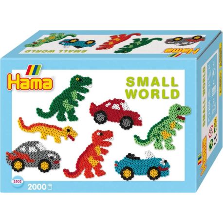 Hama® Bügelperlen Midi - Geschenkpackung kleine Welt Dinosaurier & Auto blau 2000.