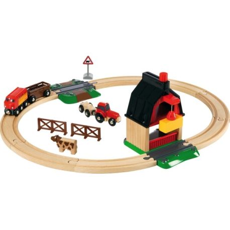 BRIO World 33719 Bahn Bauernhof Set – Holzeisenbahn mit Bauernhof, Tieren und Holzschienen – Kleinkinderspielzeug empf