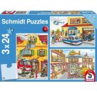 Schmidt Spiele Kinderpuzzle Feuerwehr und Polizei, 3x24 Teile