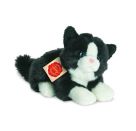 Teddy Hermann Katze liegend, weiß schwarz, ca. 20 cm