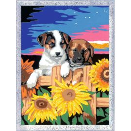 Ravensburger CreArt 28765 - Welpen im Sonnenuntergang - Malen nach Zahlen Hund für Kinder ab 9 Jahre